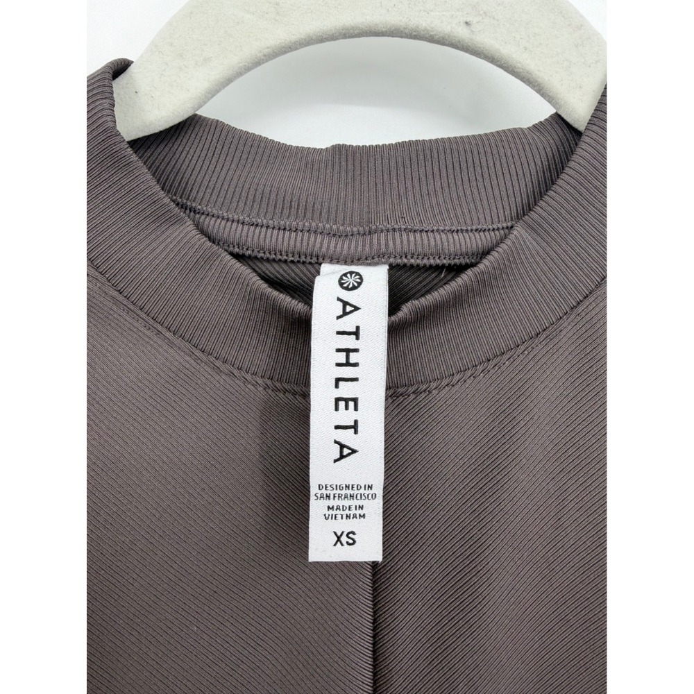 Athleta Bayview Tank Top XS Brown Ribbed Ruched Mock Neck Powervita Sleeveless - Picture 2 of 7
